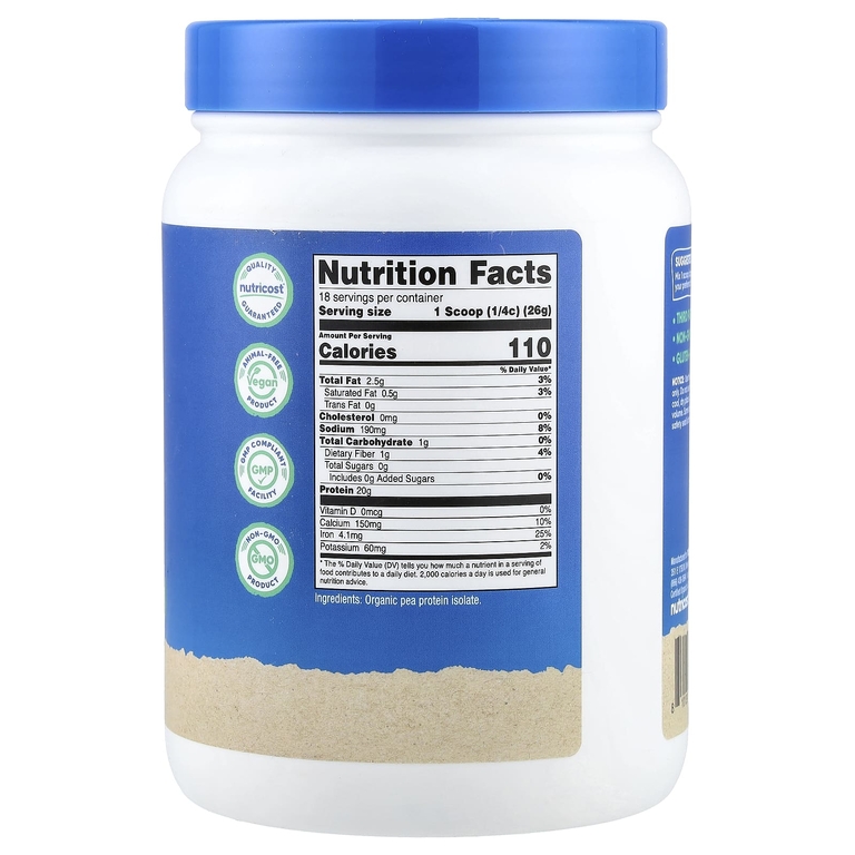 Nutricost, органический гороховый протеин, без добавок, 454 г (1 фунт)