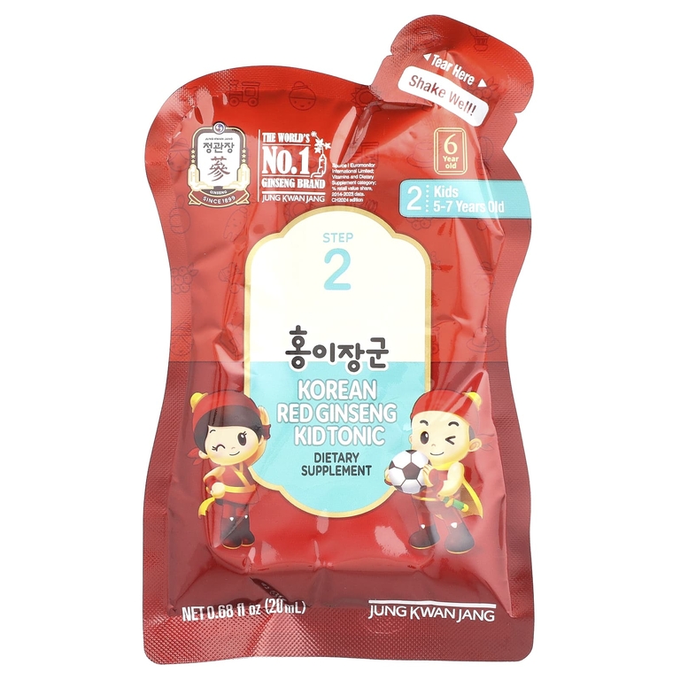 JungKwanJang, корейский красный женьшень, тоник для детей, этап 2, для детей 5-7 лет, 30 пакетиков по 20 мл (0,68 жидк. унции)
