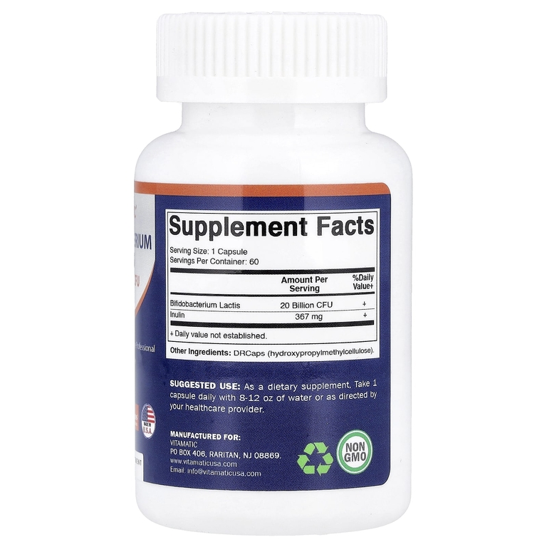 Vitamatic, бифидобактерии лактис (Bifidobacterium lactis), 60 капсул DRcaps® из гипромеллозы