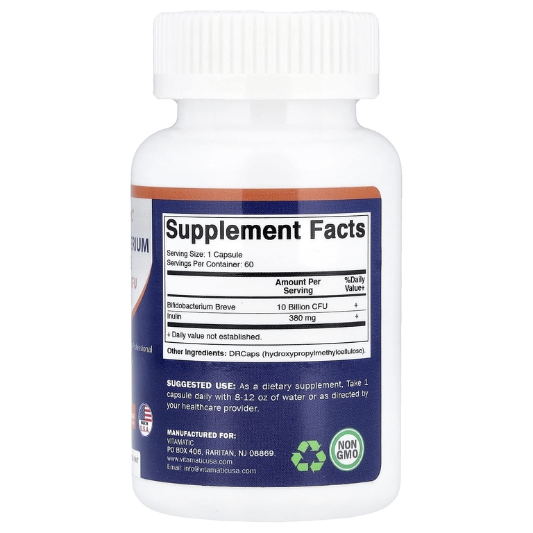 Vitamatic, Bifidobacterium breve, 60 капсул DrCaps® из гипромеллозы