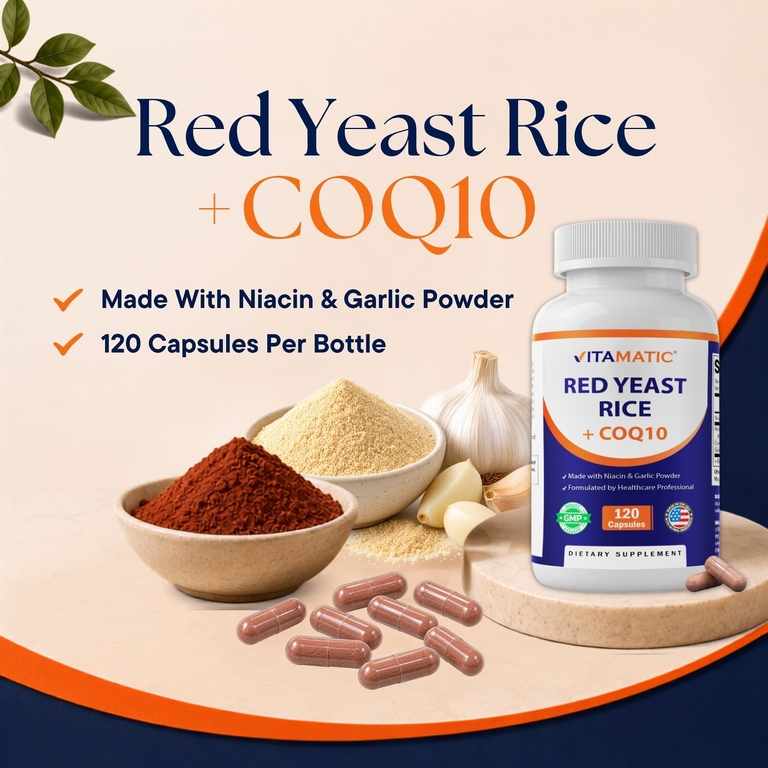 Vitamatic, красный дрожжевой рис с коэнзимом Q10, 120 капсул