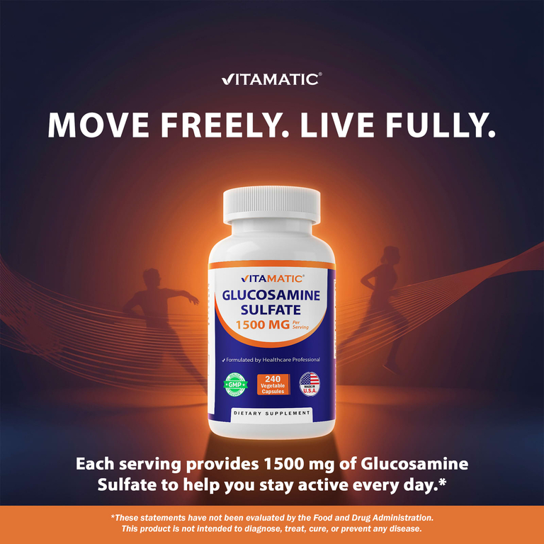 Vitamatic, сульфат глюкозамина, 240 растительных капсул (750 мг в 1 капсуле)