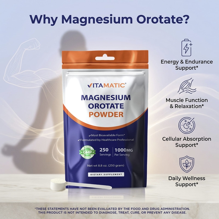 Vitamatic, оротат магния в порошке, 250 г (8,8 унции)