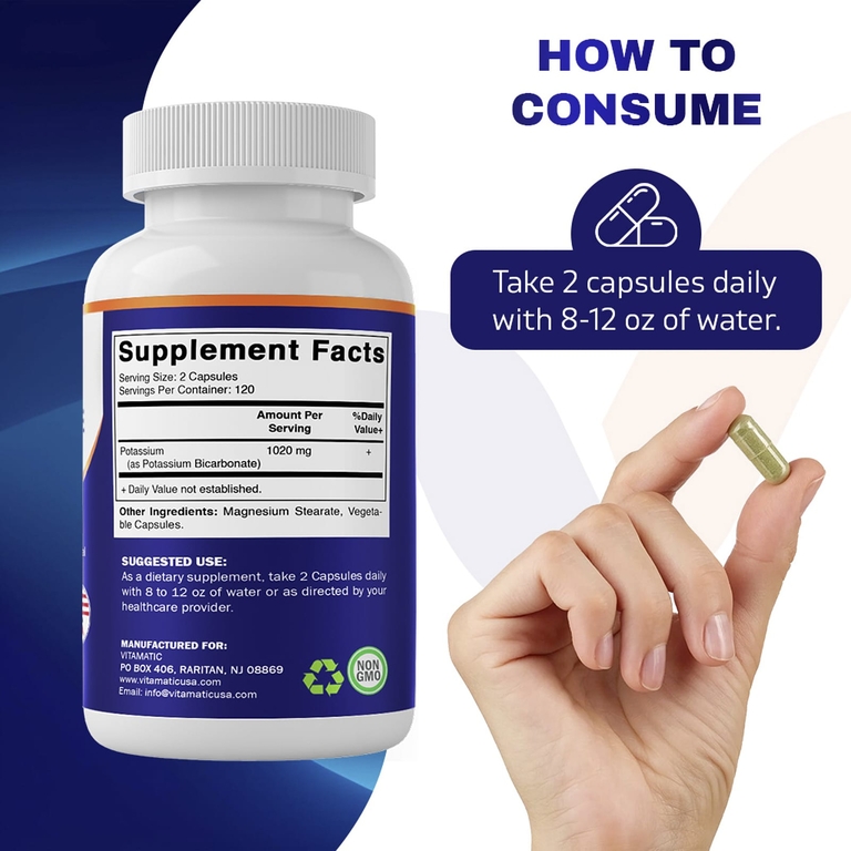 Vitamatic, бикарбонат калия, 240 вегетарианских капсул (510 мг в 1 капсуле)