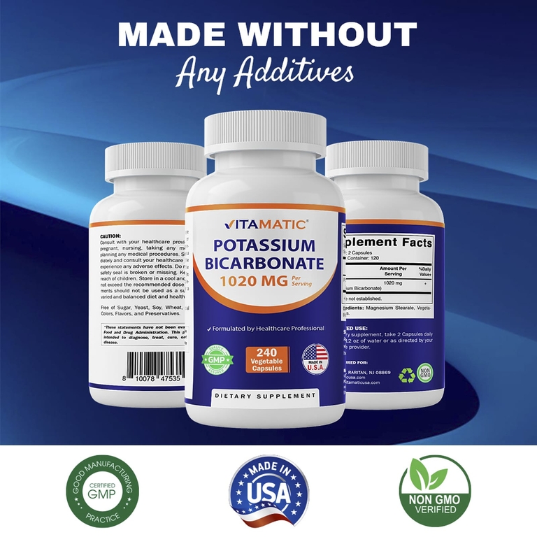 Vitamatic, бикарбонат калия, 240 вегетарианских капсул (510 мг в 1 капсуле)