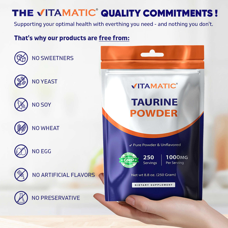 Vitamatic, таурин в порошке, без добавок, 250 г (8,8 унции)