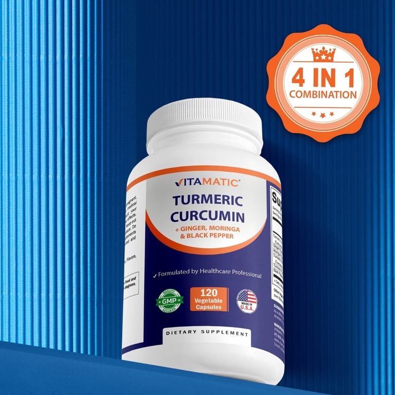 Vitamatic, куркумин из куркумы, имбирь, моринга и черный перец, 120 вегетарианских капсул