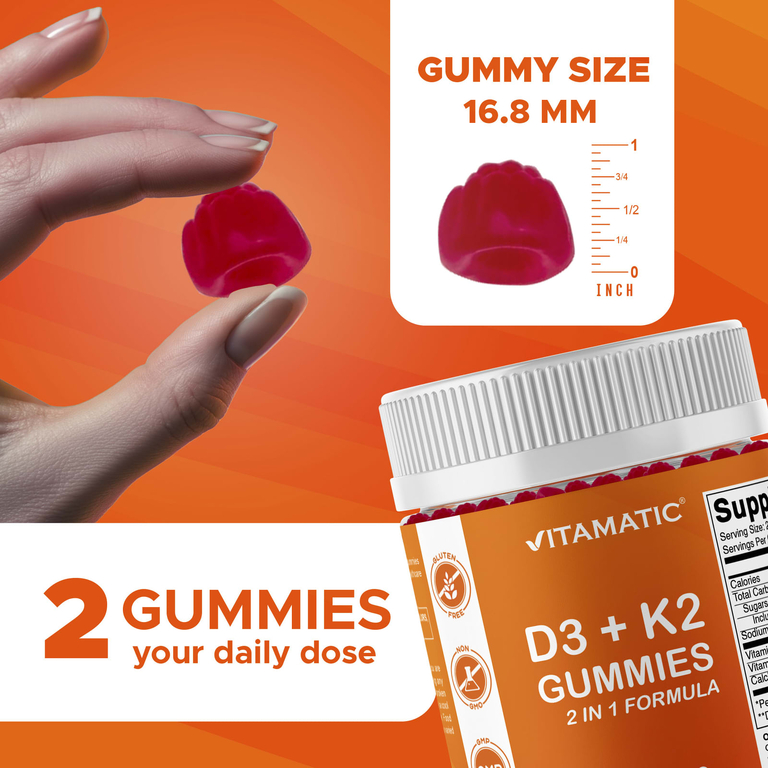 Vitamatic, D3 и K2, жевательные таблетки, со вкусом натуральной малины, 240 жевательных таблеток