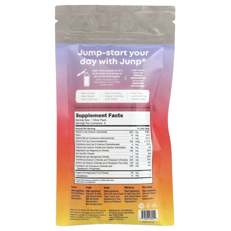 JUNP Hydration, электролитная порошковая смесь, ассорти вкусов, 5 пакетиков-стиков, 18,9 г (0,67 унции) (Товар снят с продажи) 