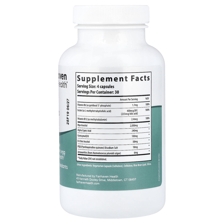 Fairhaven Health, PQQ + мио + D-хироинозитол, 120 капсул