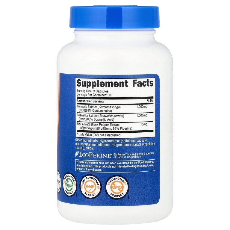 Nutricost, куркума + босвеллия, 90 капсул
