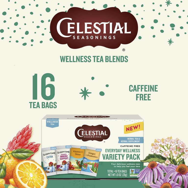 Celestial Seasonings, Everyday Wellness, ассорти вкусов, без кофеина, 16 чайных пакетиков, 28 г (1 унция)