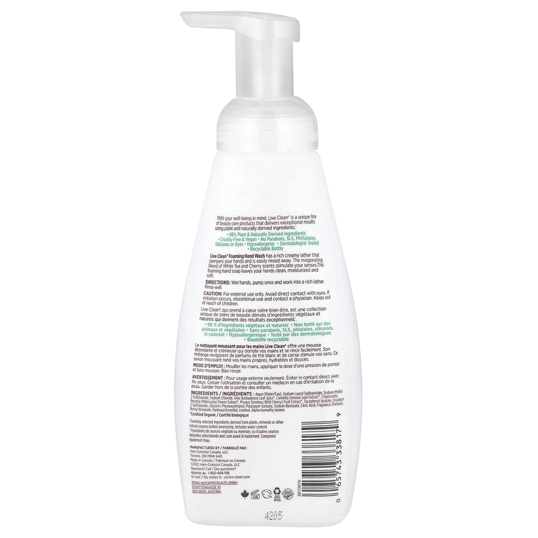 Live Clean, пенящееся мыло для рук, белый чай и вишня, 400 мл (13,5 жидк. унции) (Товар снят с продажи) 