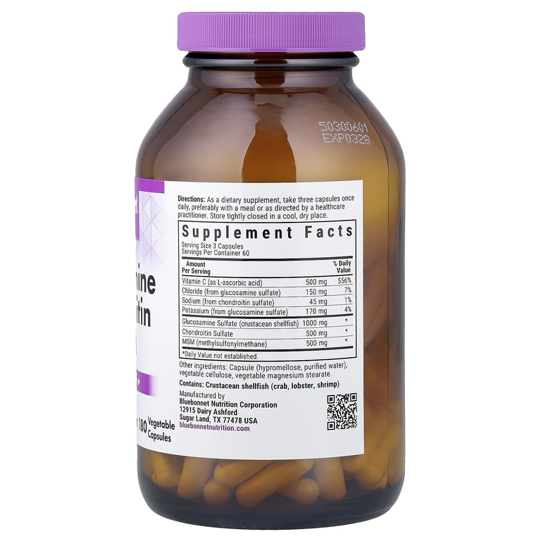 Bluebonnet Nutrition, глюкозамин, хондроитин и МСМ, 180 вегетарианских капсул