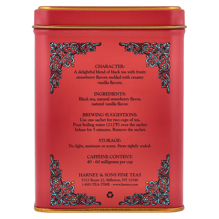 Harney & Sons, черный чай, клубника и ваниль, 20 пакетиков, 40 г (1,4 унции)