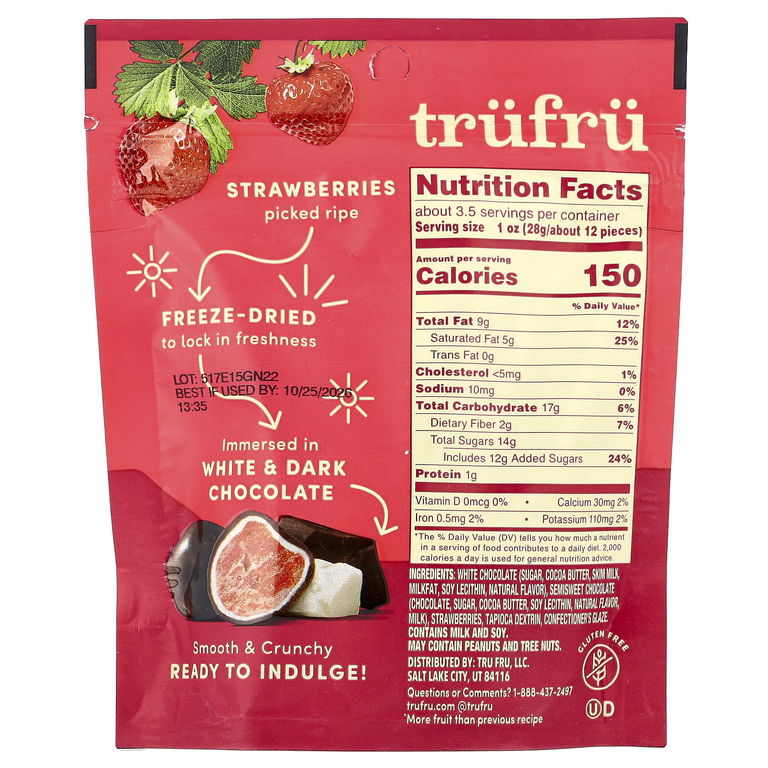 Tru Fru, сублимированная клубника, темный и белый шоколад, 96 г (3,4 унции)