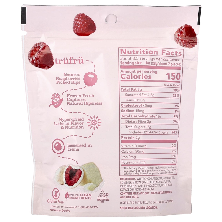 Tru Fru, Nature's малина, гиперсушеная свежесть с кремом, 96 г (3,4 унции)