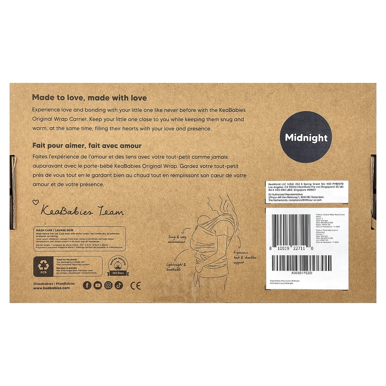 KeaBabies, Original Baby Wrap-перевозчик, для детей в возрасте 0–36 месяцев, полночный, 1 шт.