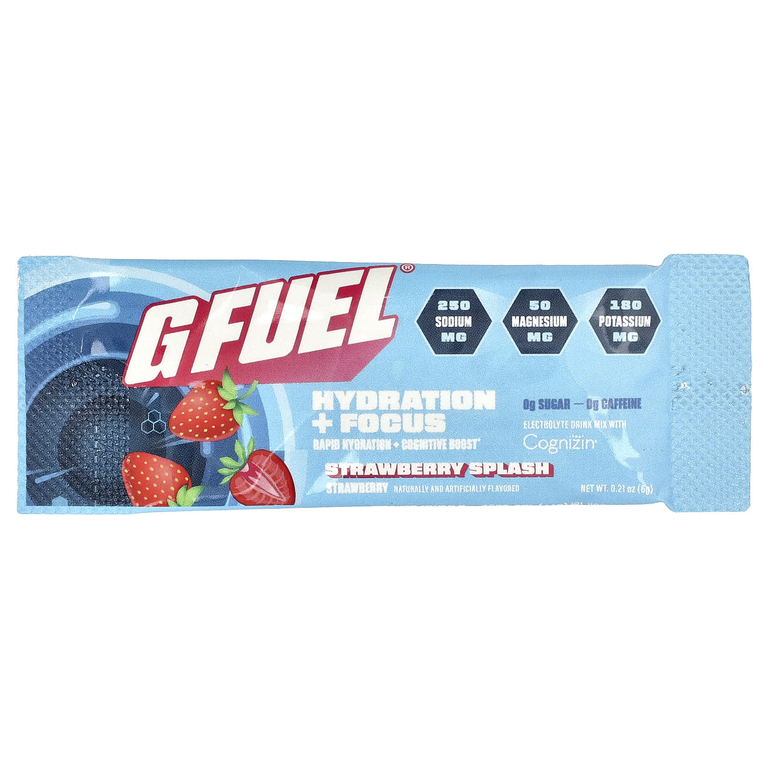 GFUEL, Hydration + Focus, смесь для приготовления электролитического напитка с Cognizin®, со вкусом клубники, 20 пакетиков-стиков по 6 г (0,21 унции)