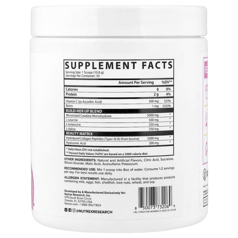 Nutrex Research, креатин для женщин, со вкусом розового лимонада, 323,98 г (11,43 унции)