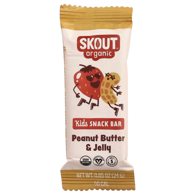 Skout Organic, детские батончики-снеки, арахисовая паста и желе, 6 батончиков по 24 г (0,85 унции)