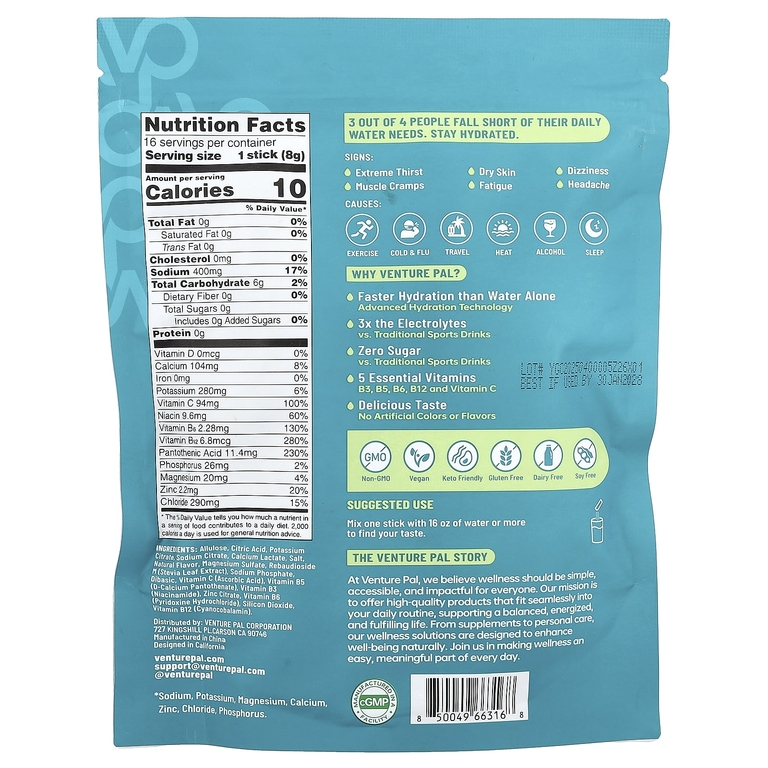 Venture Pal, Hydration Boost, смесь для приготовления электролитического напитка, ассорти вкусов, 16 пакетиков по 9 г (0,32 унции)