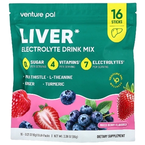 Venture Pal, Hydration Boost + поддержка печени, смесь для приготовления электролитического напитка, со вкусом ягодного ассорти, 16 пакетиков-стиков по 6 г (0,21 унции)