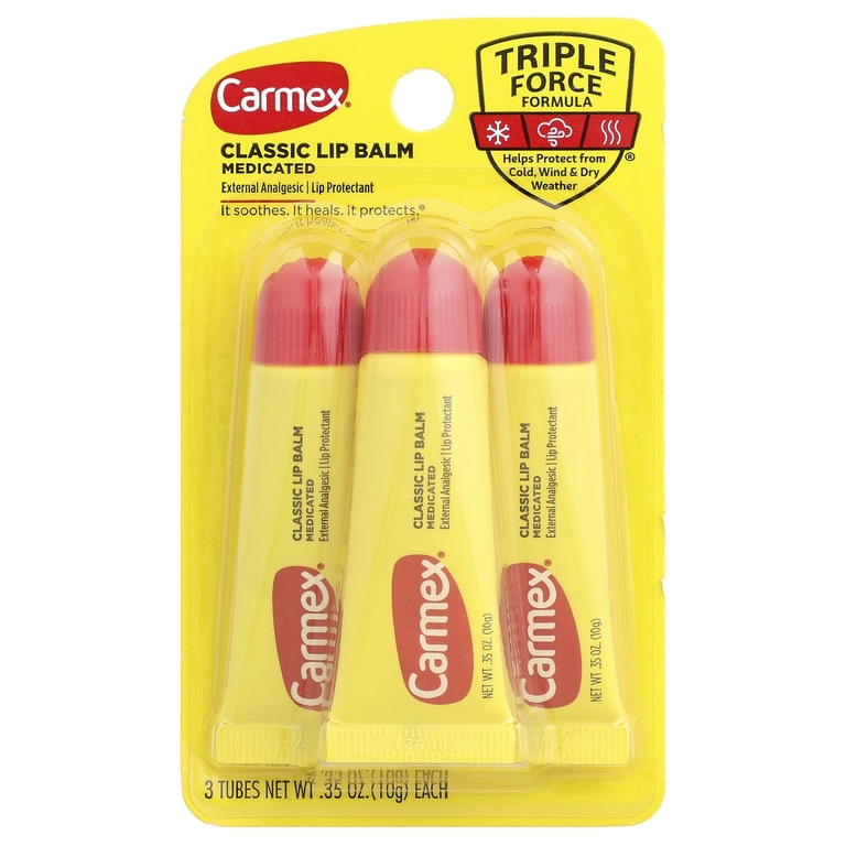 Carmex, классический бальзам для губ, лечебный, 3 тюбика по 10 г (0,35 унции)
