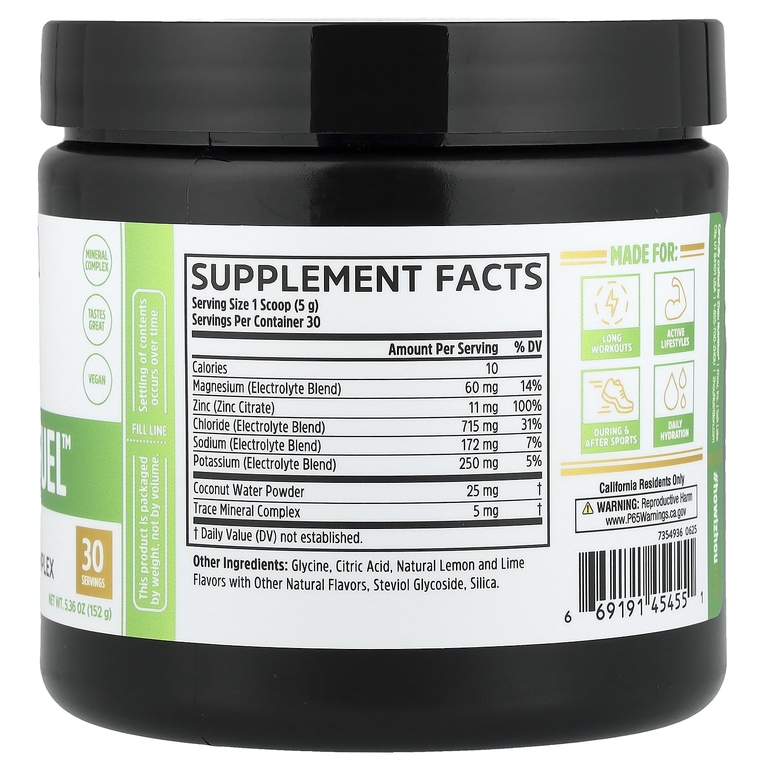 Zhou Nutrition, Hydro-Fuel™, улучшенный комплекс электролитов, лимон и лайм, 152 г (5,36 унции)