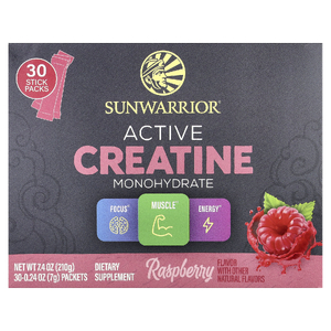 Sunwarrior, активный моногидрат креатина, малина, 30 пакетиков по 7 г (0,24 унции)