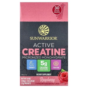 Sunwarrior, Микронизированный моногидрат активного креатина, малина, 30 пакетиков, 7 г (0,24 унции)
