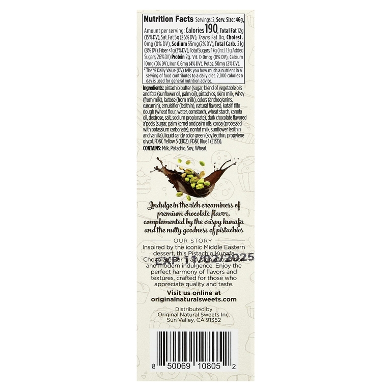 Original Natural Sweets, дубайский темный шоколад, 91 г (3,2 унции)