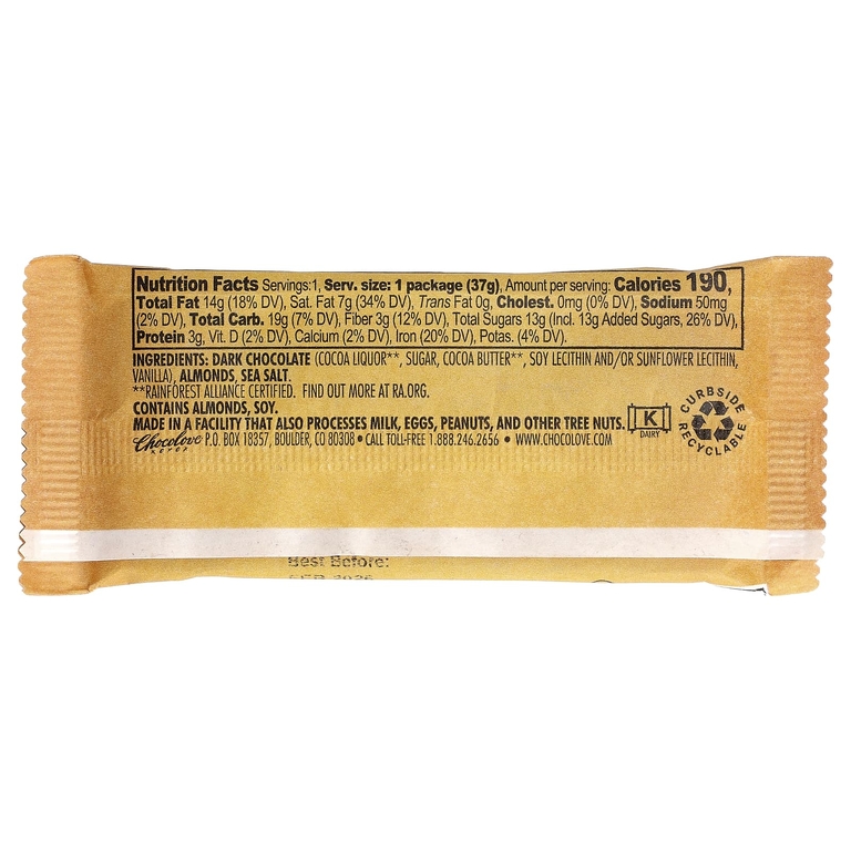 Chocolove, миндаль и морская соль в темном шоколаде, 55% какао, 37 г (1,3 унции)