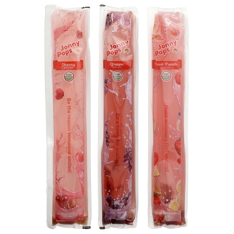 JonnyPops, органические леденцы для замораживания, вишня, виноград, фруктовый пунш, 24 шт. по 40 мл (1,35 жидк. унции)