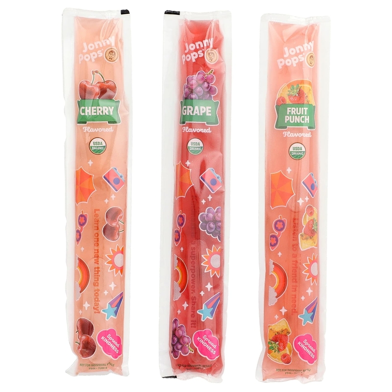 JonnyPops, органическая морозильная камера, с вишней, винограда, фруктовым пуншем, 24 мочка, по 41 мл (1,4 жидк. унции)