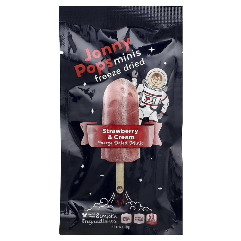 JonnyPops, сублимированные мини-печенья, с клубникой и сливками, 5 леденцов по 10 г