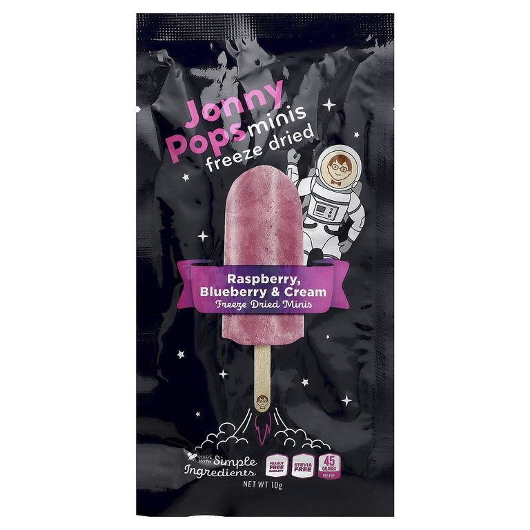 JonnyPops, сублимированные мини-печенья, малина, голубика и сливки, 5 леденцов по 10 г