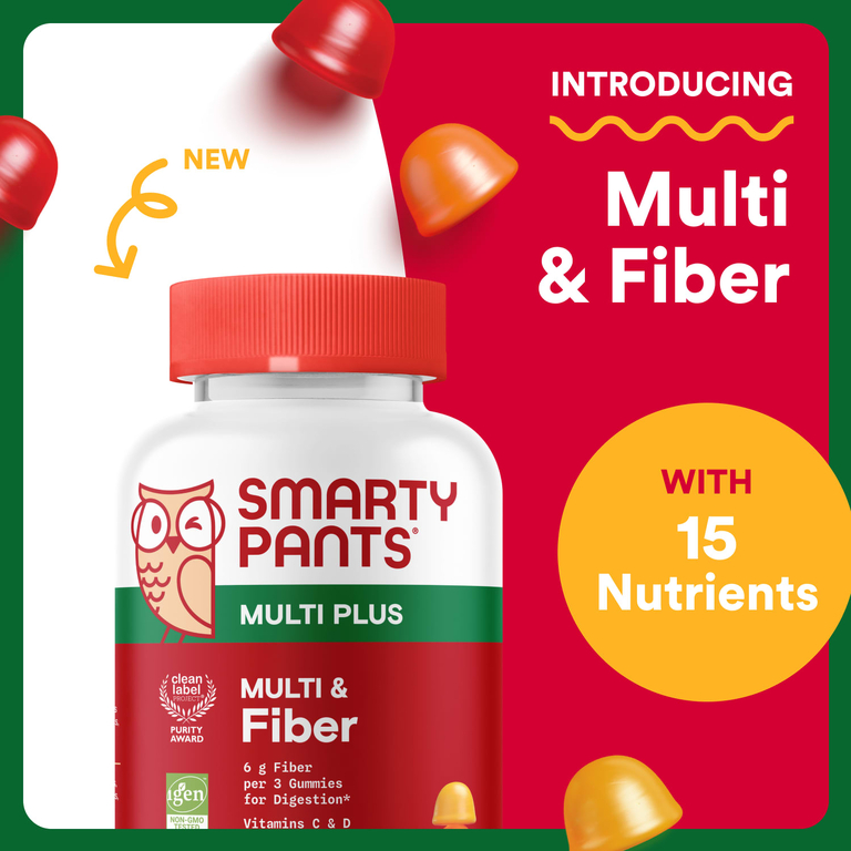 SmartyPants, Multi Plus, мультивитамины и клетчатка, со вкусом клубники, апельсина и лимона, 90 жевательных таблеток