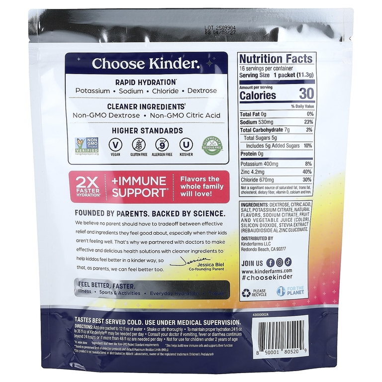 KinderFarms, KinderLyte®, смесь для приготовления электролитического напитка, для детей и взрослых, со вкусом фруктового пунша, 16 пакетиков по 11,3 г (0,4 унции)