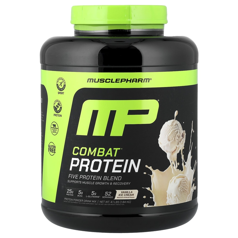 MusclePharm, Combat®, протеиновый порошок, со вкусом ванильного мороженого, 1,84 кг (4,1 фунта)