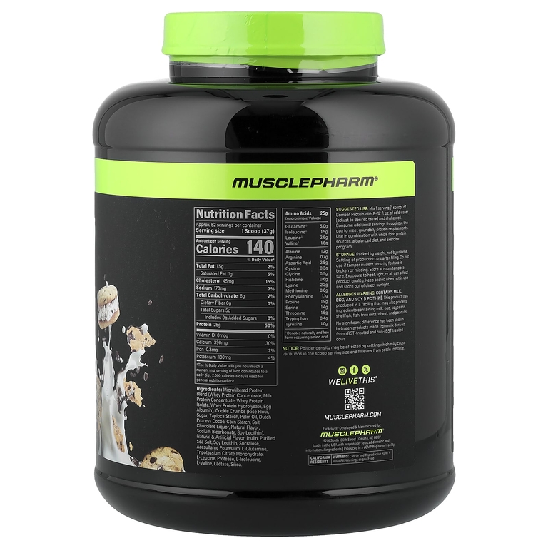 MusclePharm, Combat® Protein, протеин, печенье и крем, 1,9 кг (4,2 фунта)