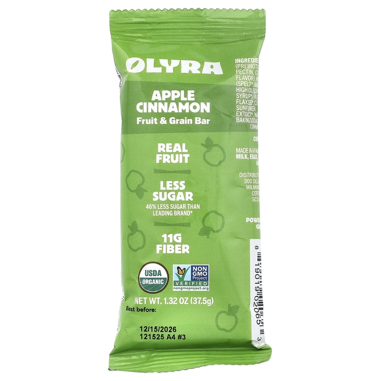 Olyra, Фруктовые и зерновые батончики, яблочная корица, 4 пакетика с корейской приготовления по 37,5 г