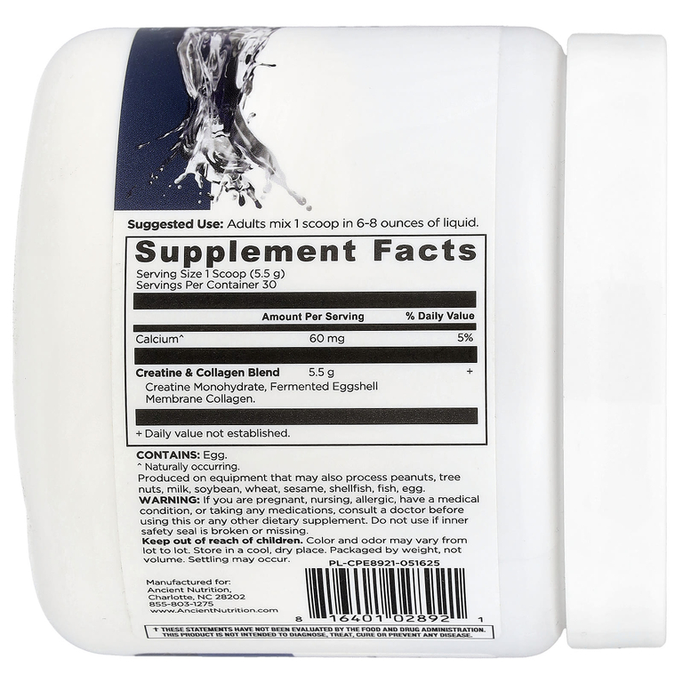 Ancient Nutrition, креатин с коллагеном, без добавок, 165 г (5,8 унции)