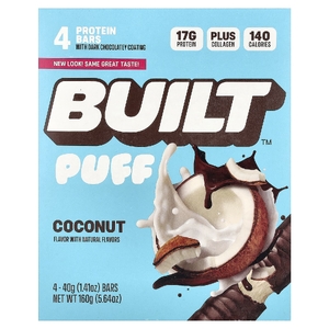 Built, Puff, протеиновые батончики, кокос, 4 шт. по 40 г (1,41 унции)