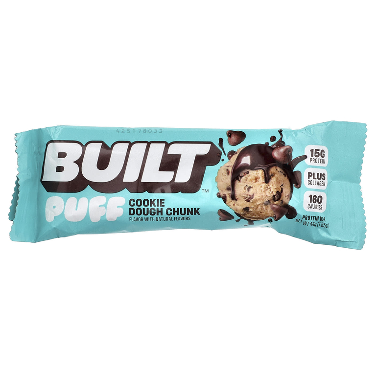 Built, Puff, протеиновые батончики, кусочки теста для печенья, 4 батончика по 44 г (1,55 унции)