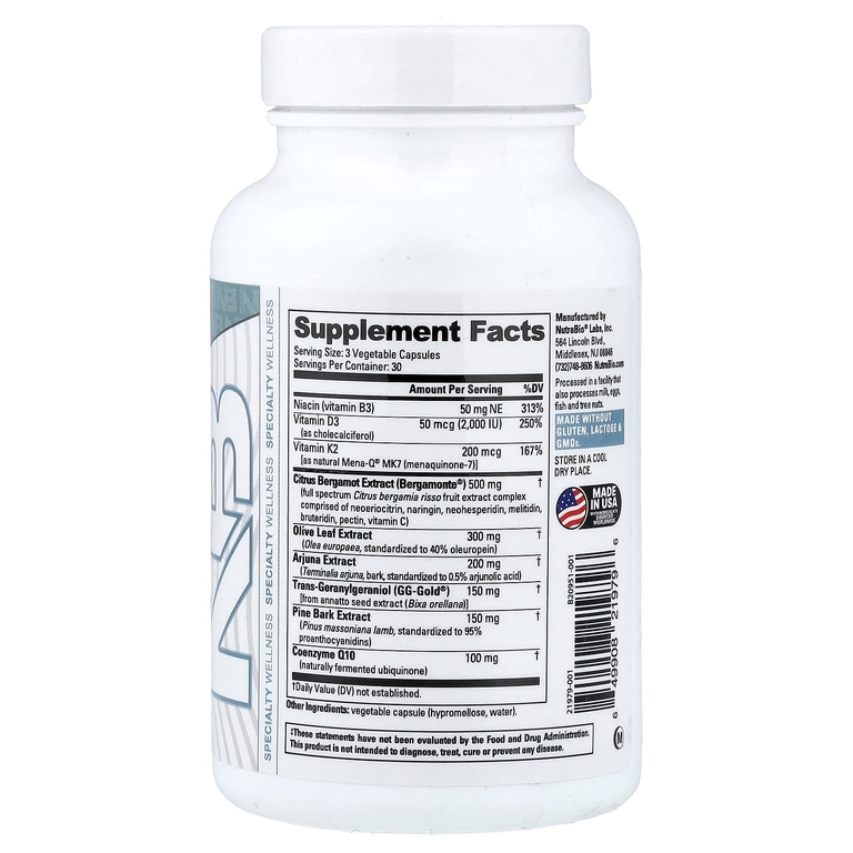 NutraBio, для сердца, 90 капсул