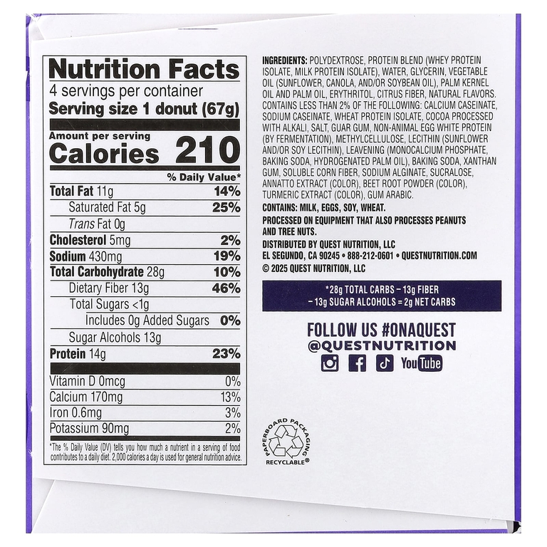 Quest Nutrition, Bake Shop Пончики, в шоколадной глазури, 4 пончика по 67 г (2,36 унции)