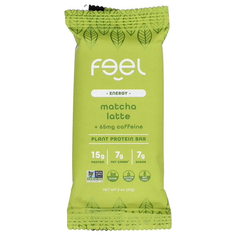 The Feel Bar, Energy, батончики с растительными протеинами, латте с матча и кофеином, 10 батончиков по 57 г (2 унции)