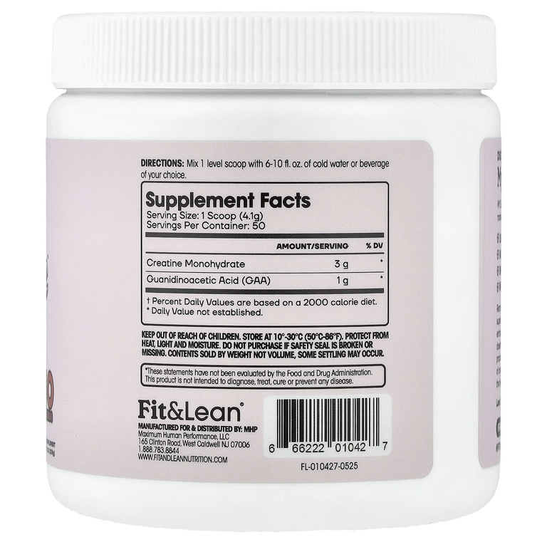 Fit & Lean, My Lean Creatine™, без добавок, 205 г (7,2 унции)