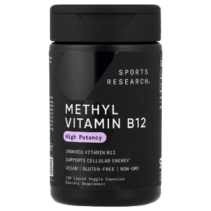 Sports Research, метил витамин B12, 2000 мкг, 120 растительных капсул с жидкостью